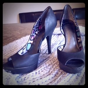 Fergalicious Black Peep Toe Heels Platform Pumps